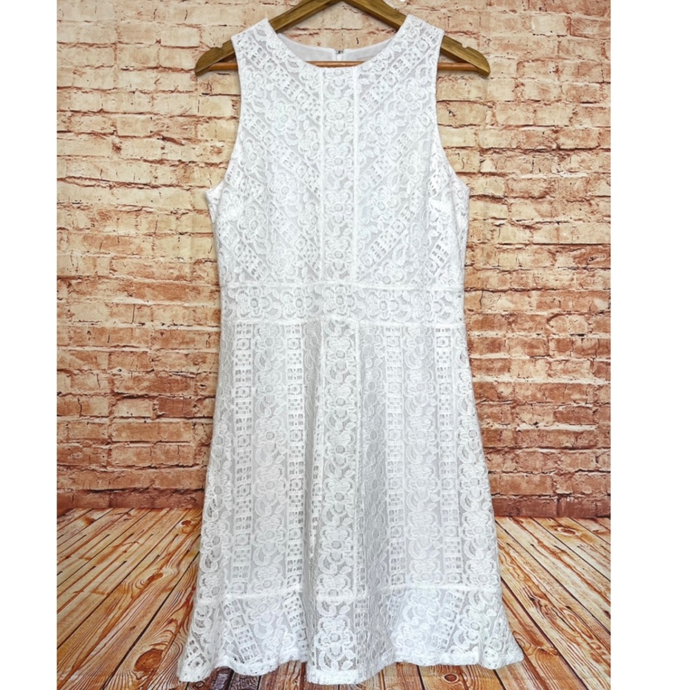 Loft | White Floral Lace Overlay Sleeveless Dress
